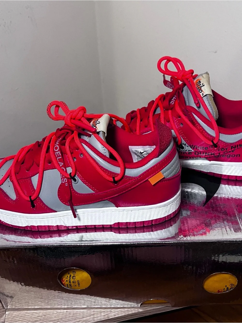 Nike Dunk Low x Off-White University Red 2019 with Double Laces